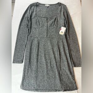 BP Corset Long Sleeve Knit Dress Charcol Women’s Size Medium